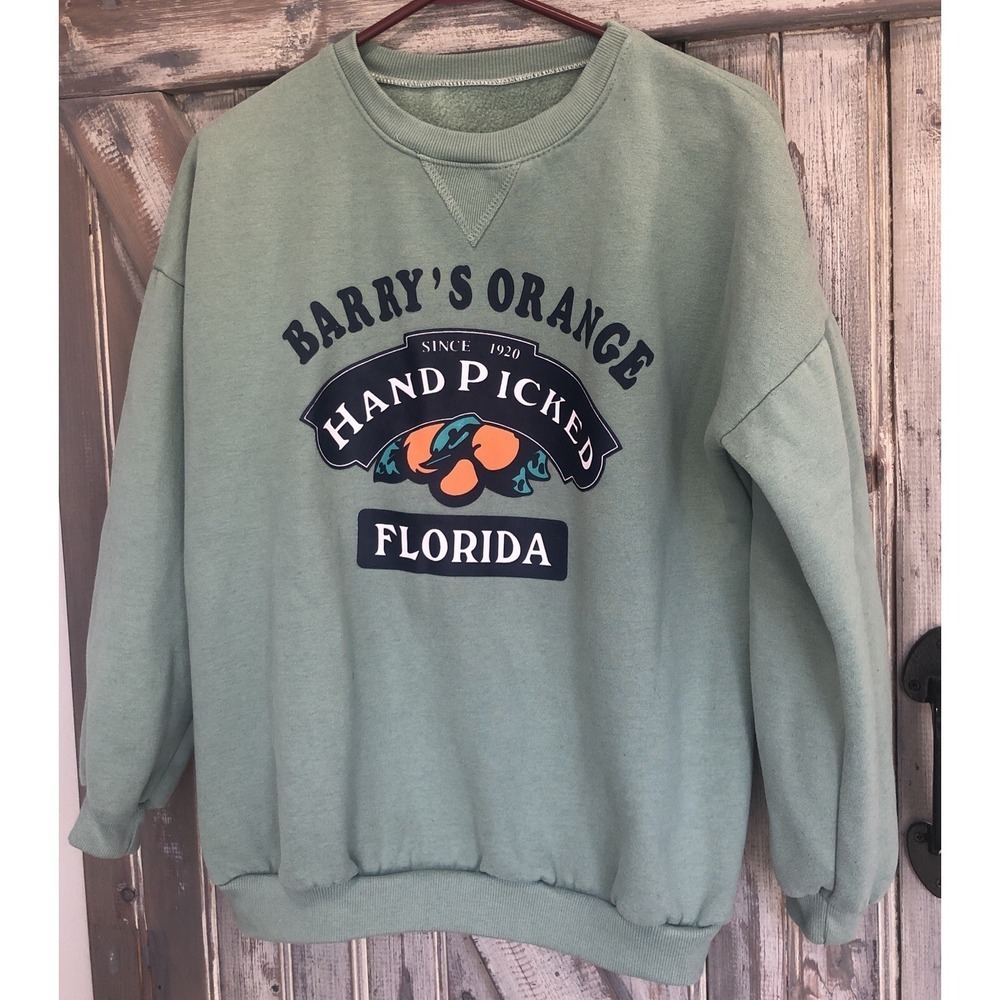 Light Green Pullover Sweatshirt Crew Neck Florida Barry's Oranges Women's SMALL